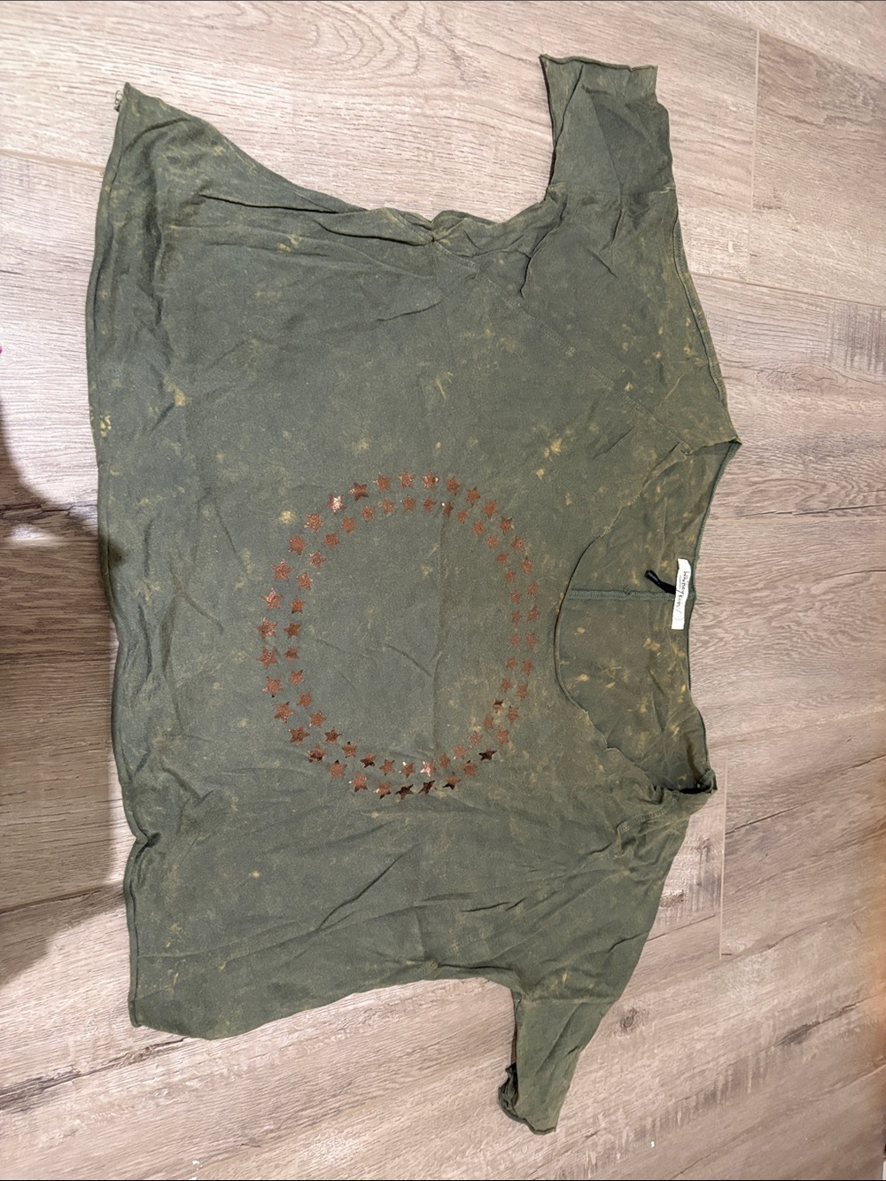 Olive Green Women's Crop Top with Star Accent